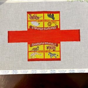 Handpainted Needlepoint Canvas Animal Crackers Box